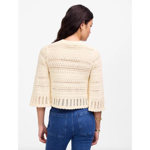 Madewell Scalloped Trim Sweater Tee 3/4 Sleeve Boho Cotton Blend Sand Small NWT - Picture 3 of 13